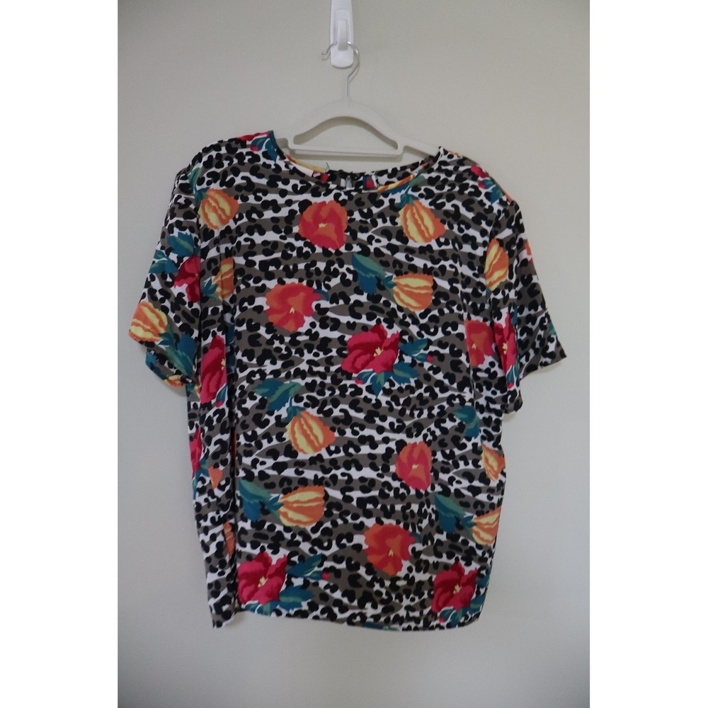 Vintage Maximalist Penbrooke Lane Blouse Large Multicolor Animal Floral Top